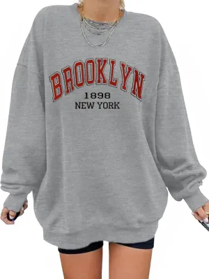 Women's Graphic Sweatshirts Oversized Long Sleeve Cute Los Angeles Loose Crewneck Pullover Sweatshirt