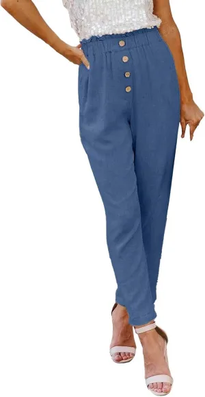 Womens High Waisted Button-Front Casual Pants Various Occasion Stylish Trousers Office Dress Ankle-Length Casual Pant