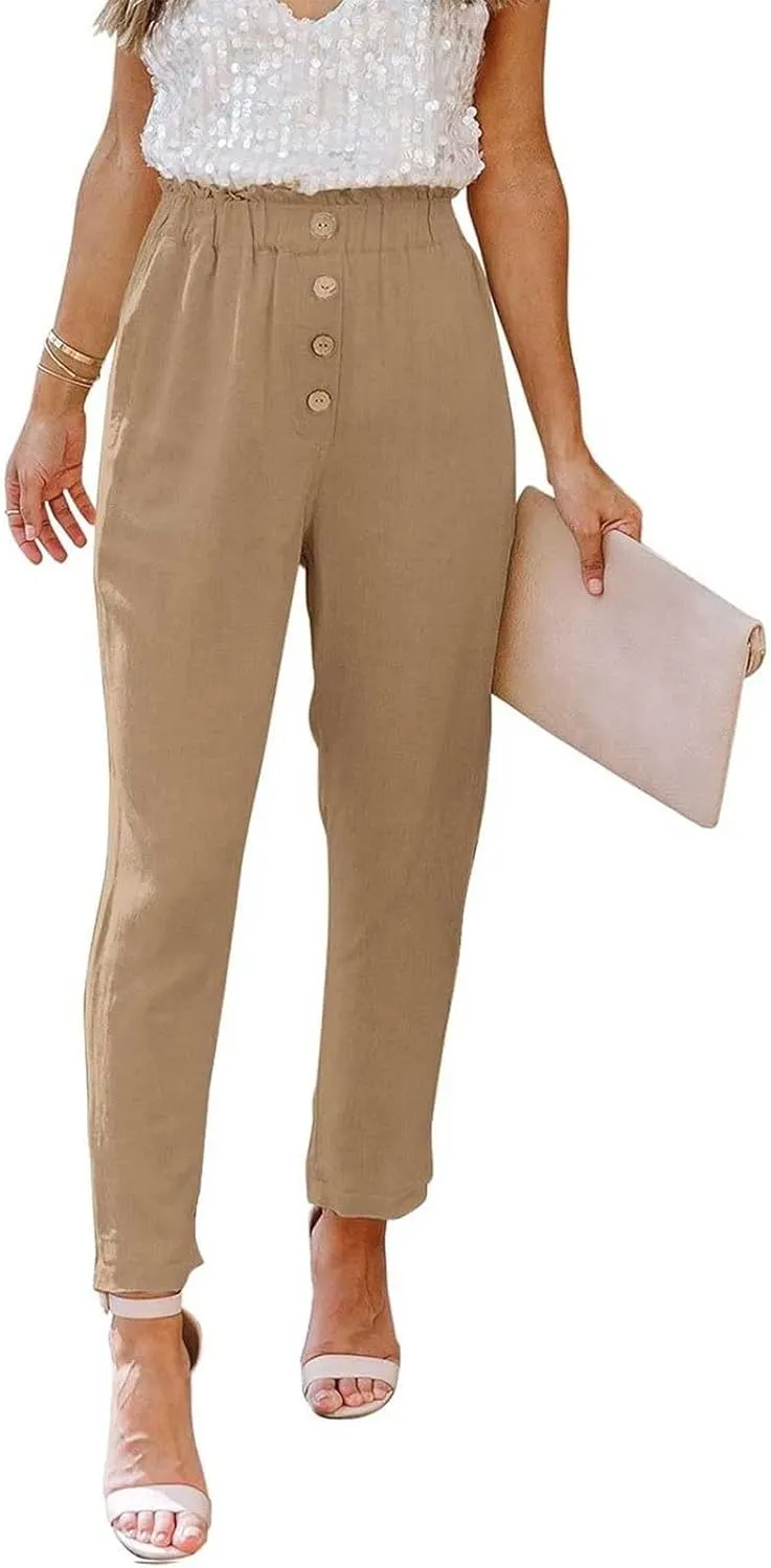 Womens High Waisted Button-Front Casual Pants Various Occasion Stylish Trousers Office Dress Ankle-Length Casual Pant