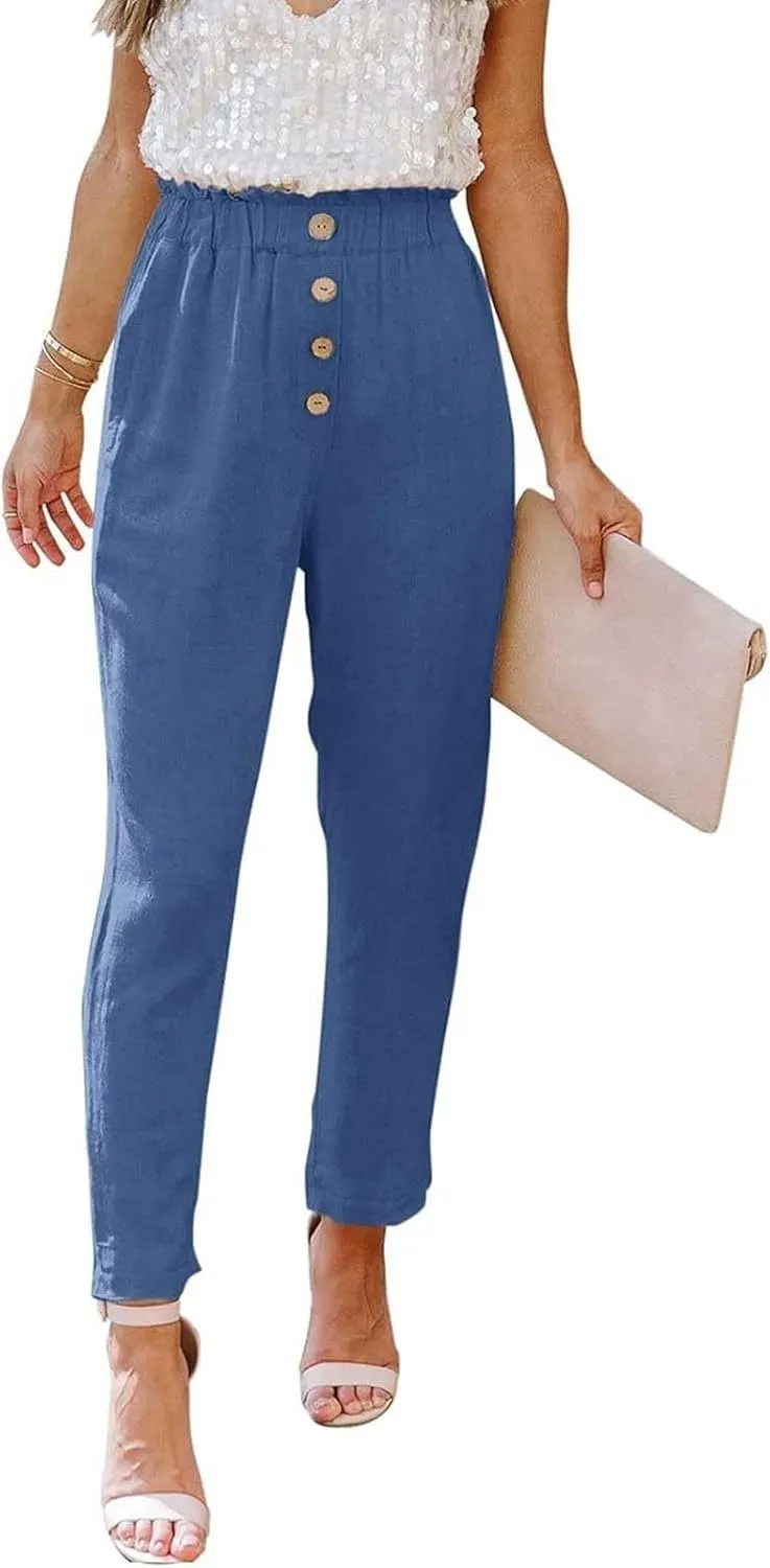Womens High Waisted Button-Front Casual Pants Various Occasion Stylish Trousers Office Dress Ankle-Length Casual Pant