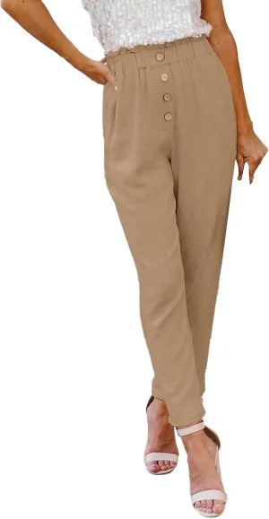 Womens High Waisted Button-Front Casual Pants Various Occasion Stylish Trousers Office Dress Ankle-Length Casual Pant