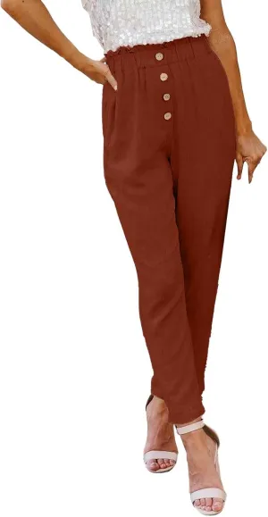 Womens High Waisted Button-Front Casual Pants Various Occasion Stylish Trousers Office Dress Ankle-Length Casual Pant
