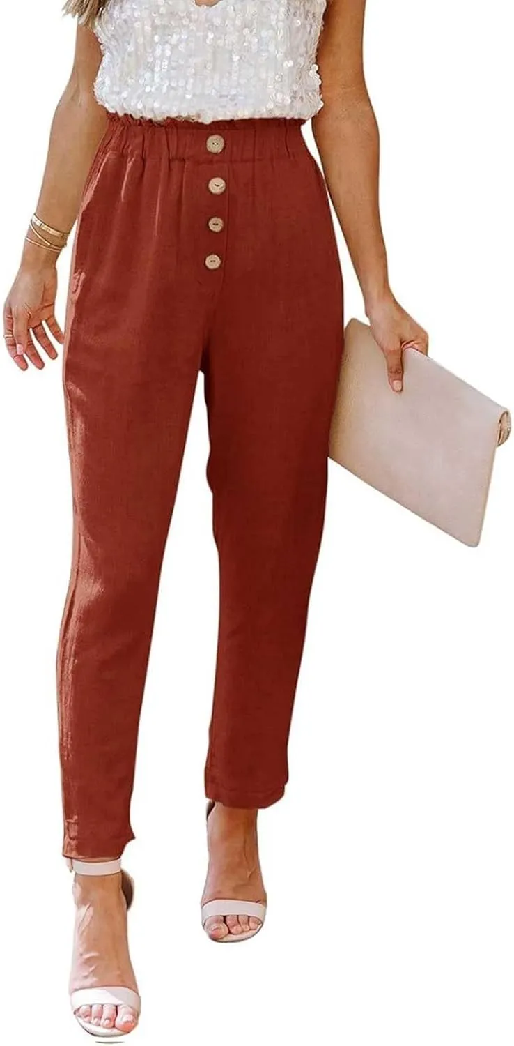 Womens High Waisted Button-Front Casual Pants Various Occasion Stylish Trousers Office Dress Ankle-Length Casual Pant