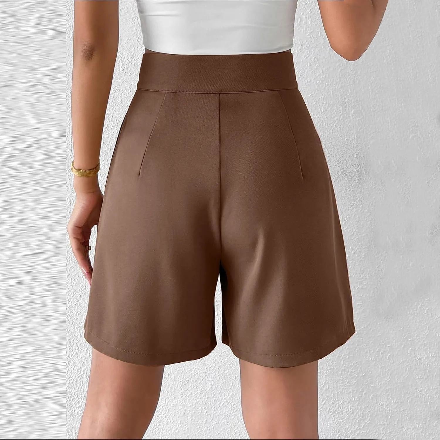 Womens High-Waisted Pleated Shorts Stylish Casual Plus Size Loose Wide Leg Short Trendy Lounge Wide-Leg Bermuda Pants