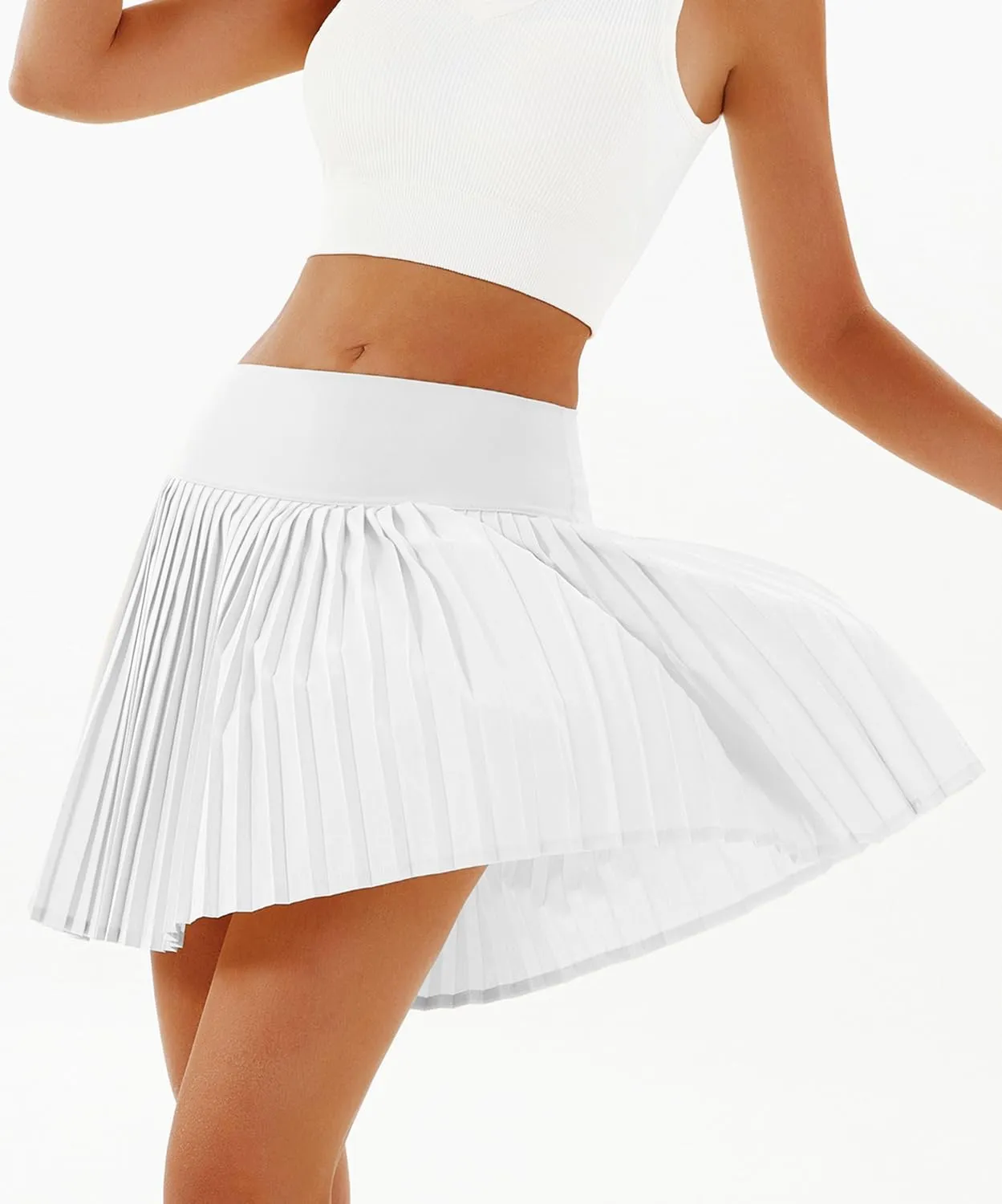Women's High-Waisted Pleated Tennis Skirt with Shorts and Pockets: Lightweight Athletic Golf Skorts