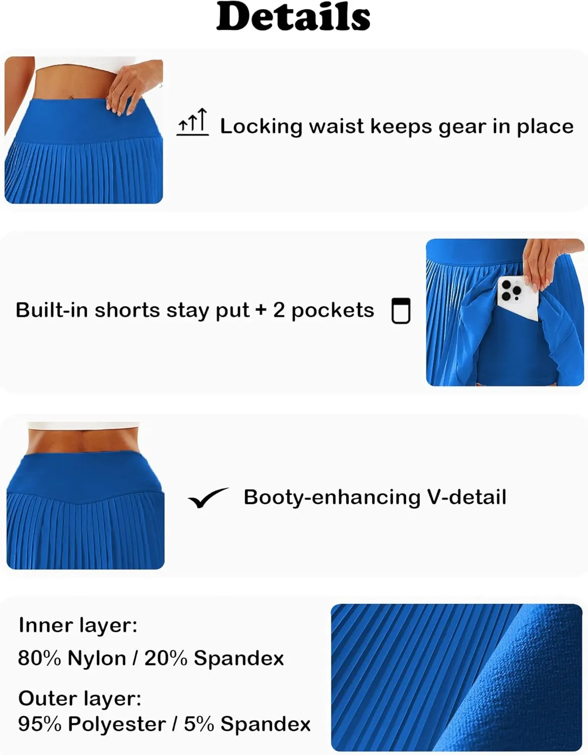 Women's High-Waisted Pleated Tennis Skirt with Shorts and Pockets: Lightweight Athletic Golf Skorts