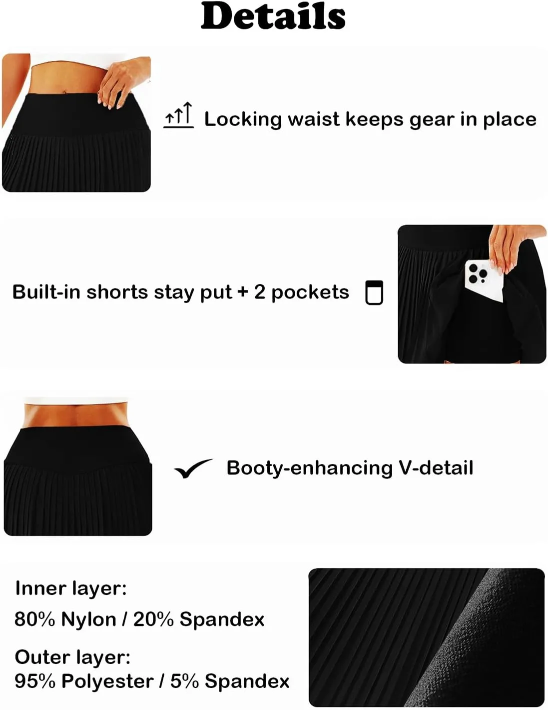 Women's High-Waisted Pleated Tennis Skirt with Shorts and Pockets: Lightweight Athletic Golf Skorts