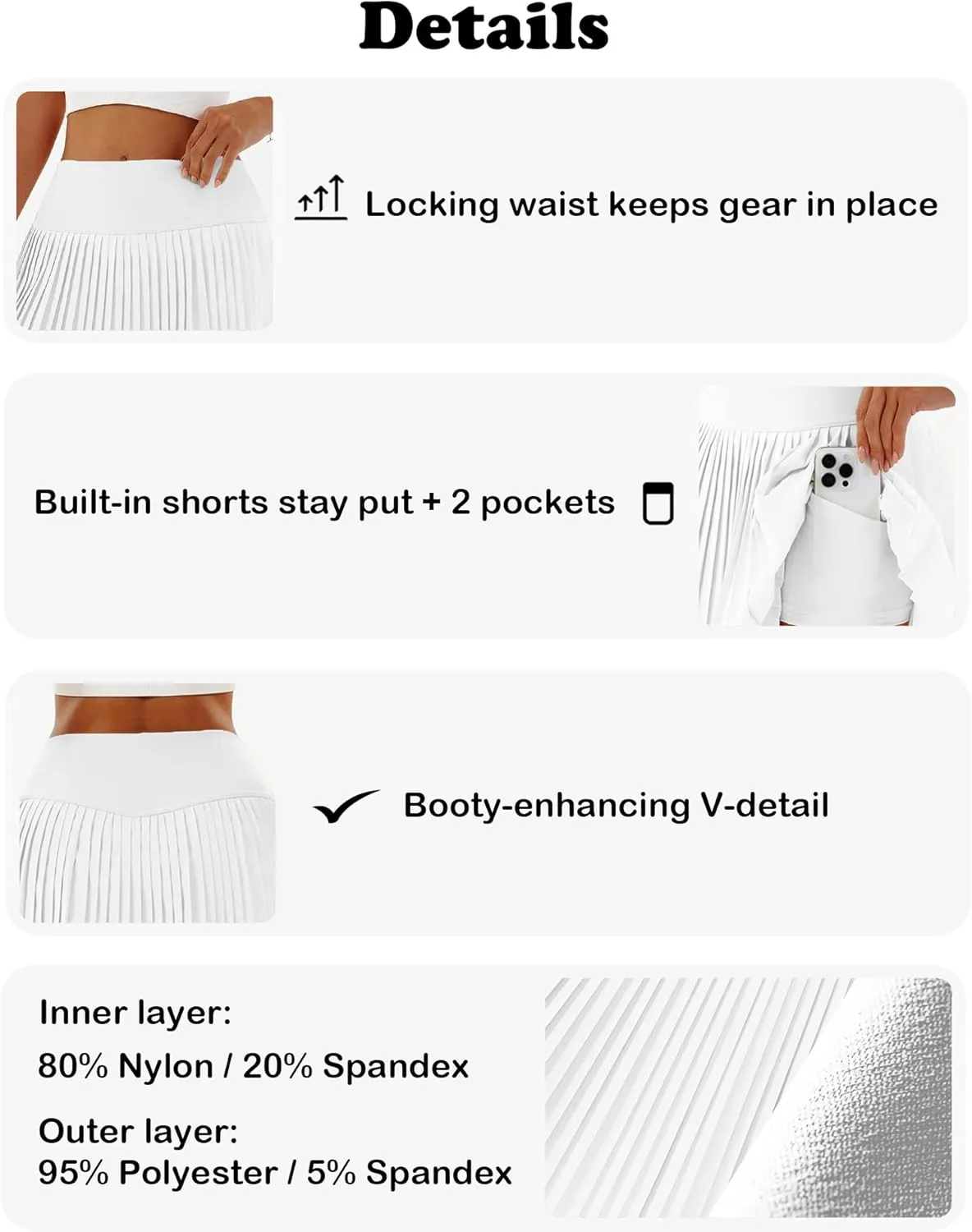 Women's High-Waisted Pleated Tennis Skirt with Shorts and Pockets: Lightweight Athletic Golf Skorts