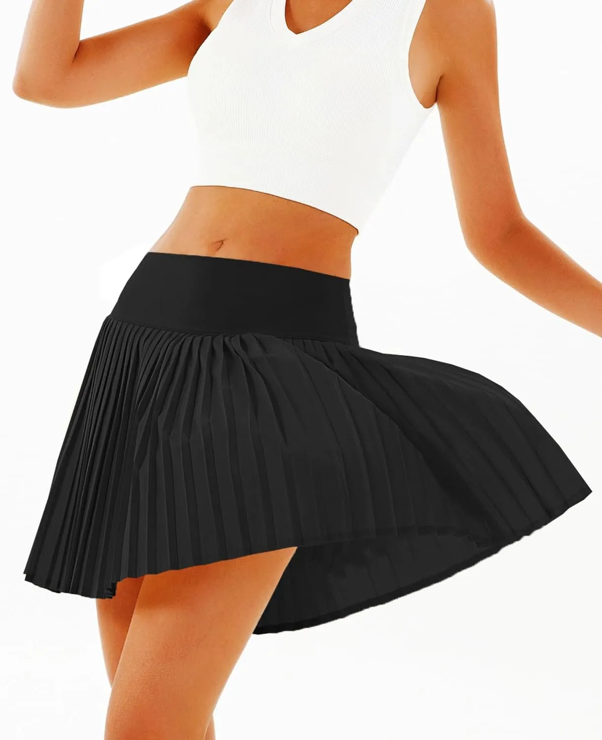 Women's High-Waisted Pleated Tennis Skirt with Shorts and Pockets: Lightweight Athletic Golf Skorts