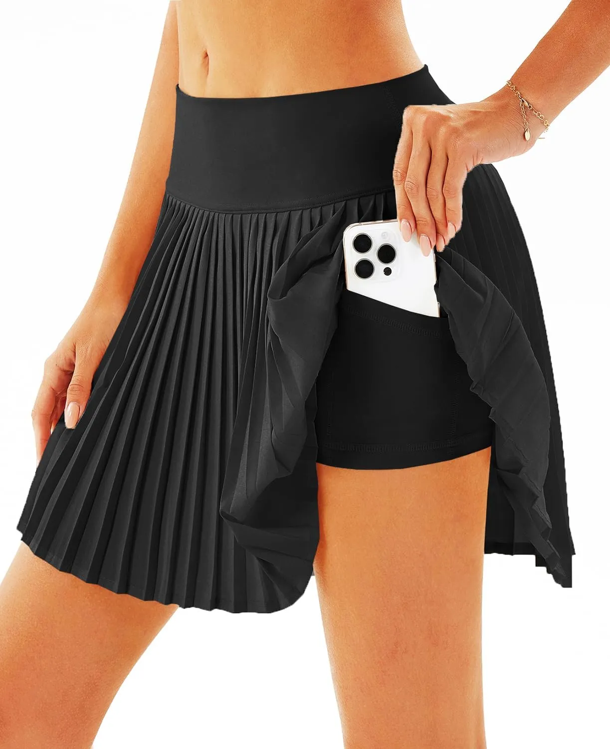 Women's High-Waisted Pleated Tennis Skirt with Shorts and Pockets: Lightweight Athletic Golf Skorts