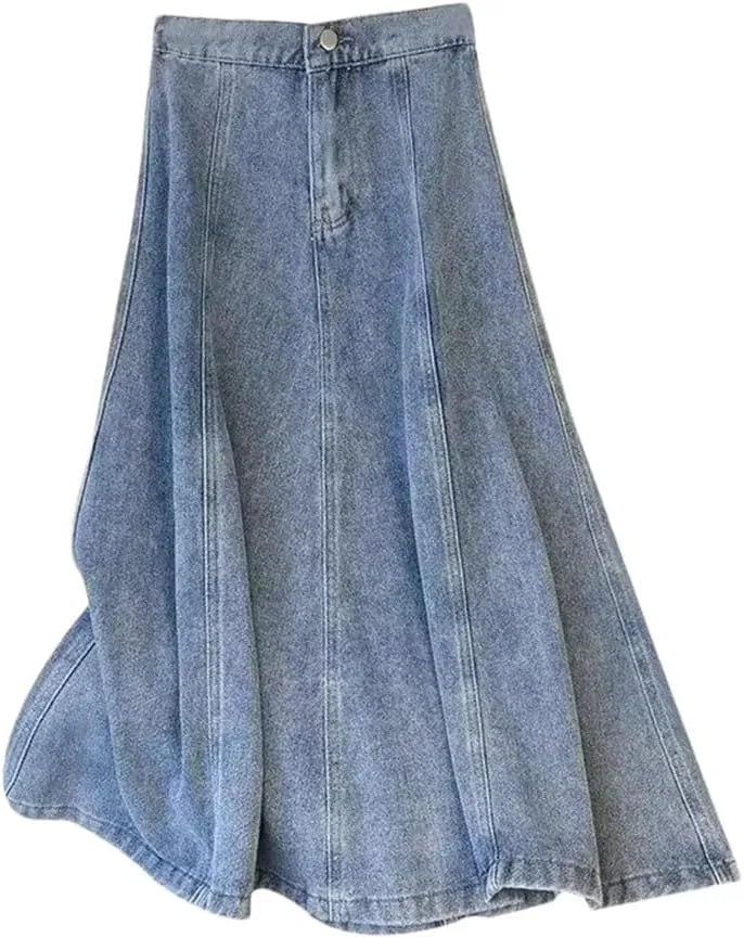 Women's High-Waisted Slimming Denim Skirt Spring 2025 Wide Hemline A- Line Long Skirt