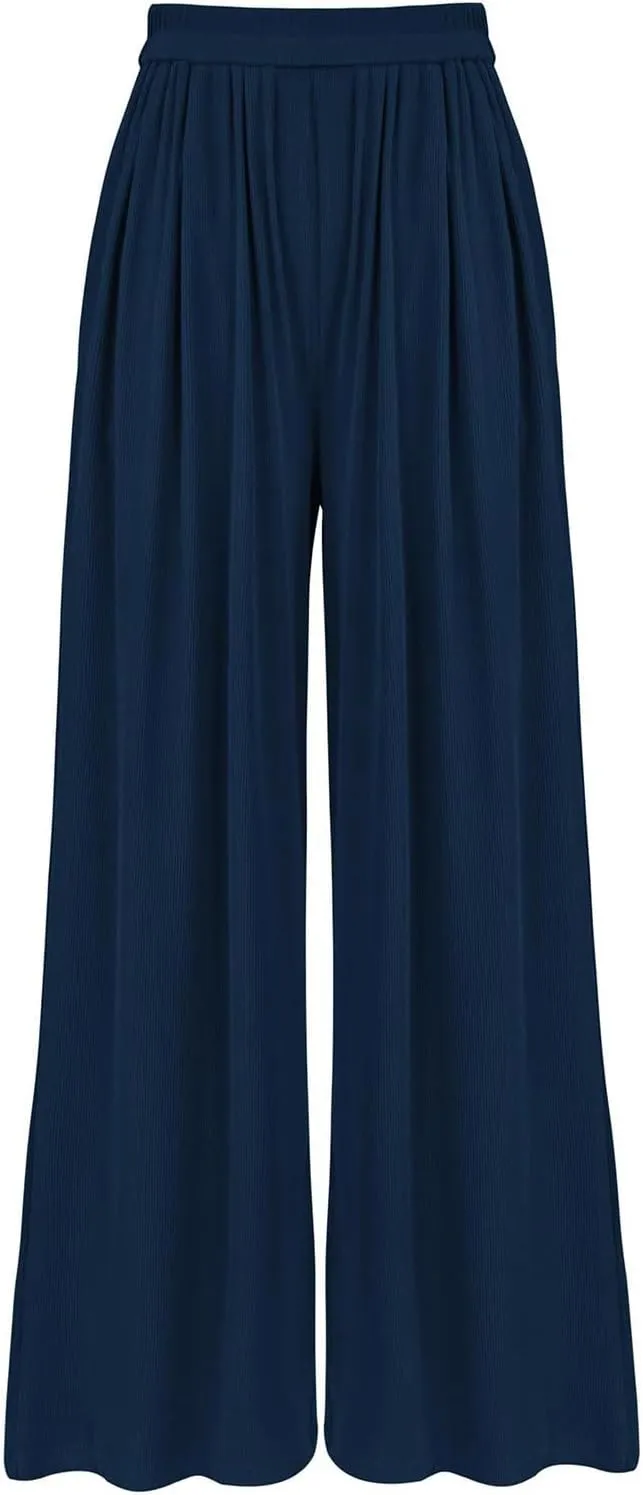 Womens High Waisted Wide Leg Linen Pants Plus Size Stylish Casual Loose Trouser Beach Vacation Boho Flowy Lounge Pant