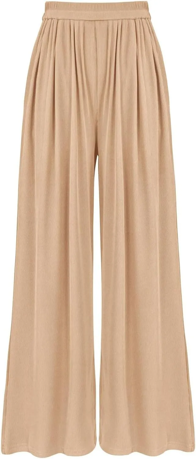 Womens High Waisted Wide Leg Linen Pants Plus Size Stylish Casual Loose Trouser Beach Vacation Boho Flowy Lounge Pant
