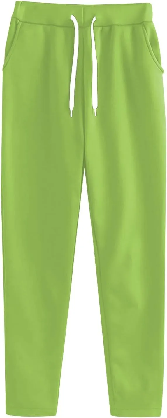 Womens Jogger Casual Sweatpants Trendy High Waisted Active Sport Workout Drawstring Pants Solid Color Lounge Trousers