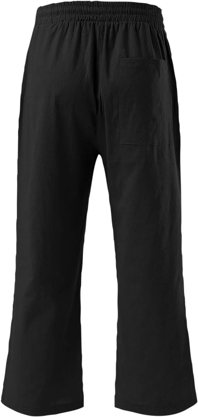 Womens Linen Pants Summer Casual Capri Candy Casual Capris Palazzo Cropped Comfy Baggy Trousers Capri Pants for