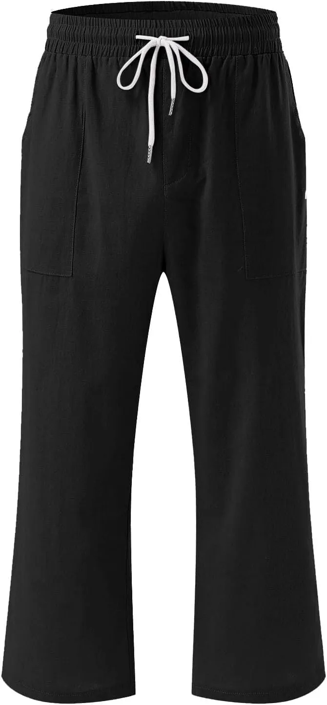 Womens Linen Pants Summer Casual Capri Candy Casual Capris Palazzo Cropped Comfy Baggy Trousers Capri Pants for
