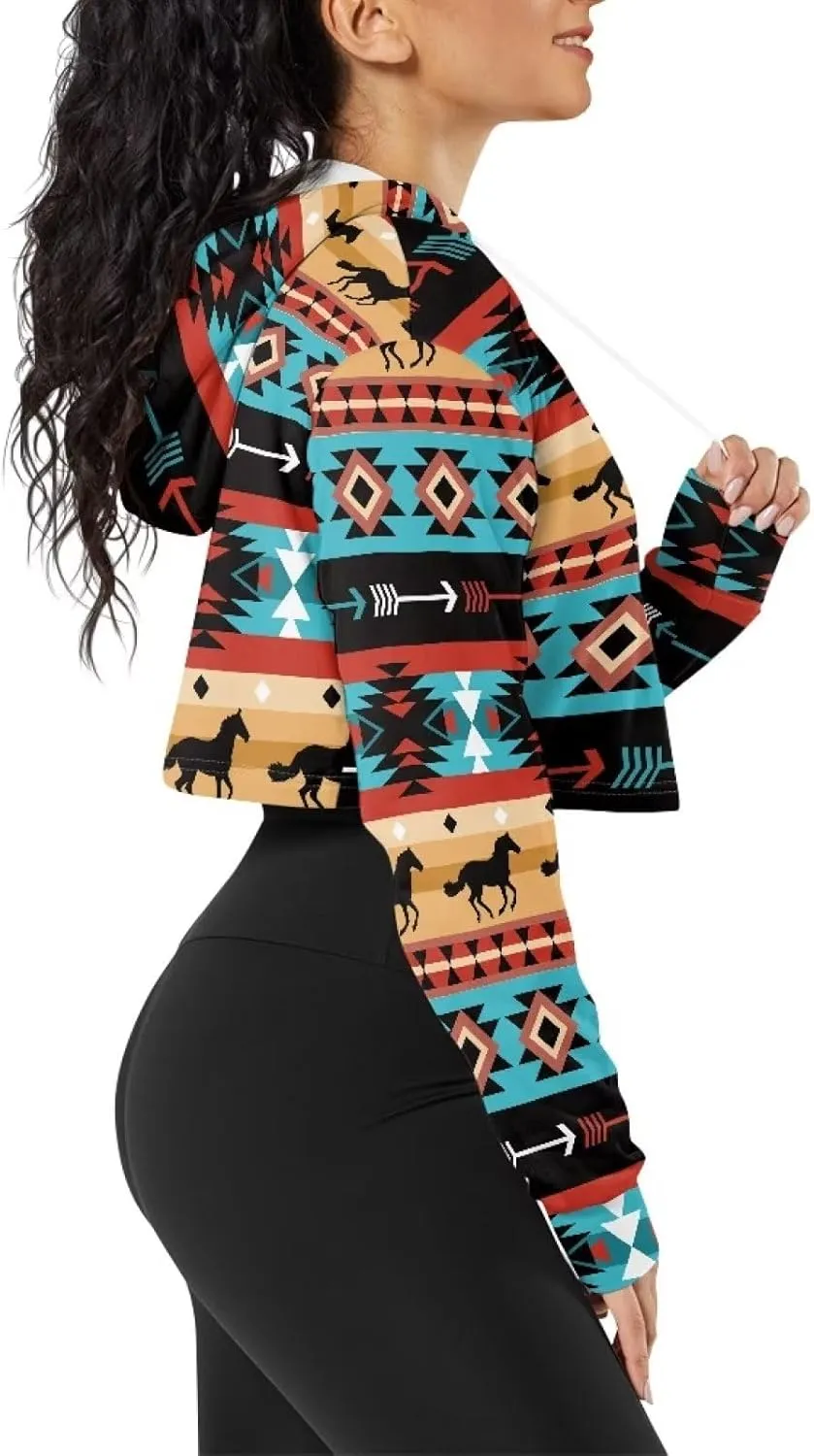 Womens Long Sleeve Crop Top Hoodies Drawstring Crop Top Sweatshirts for Teen Girls