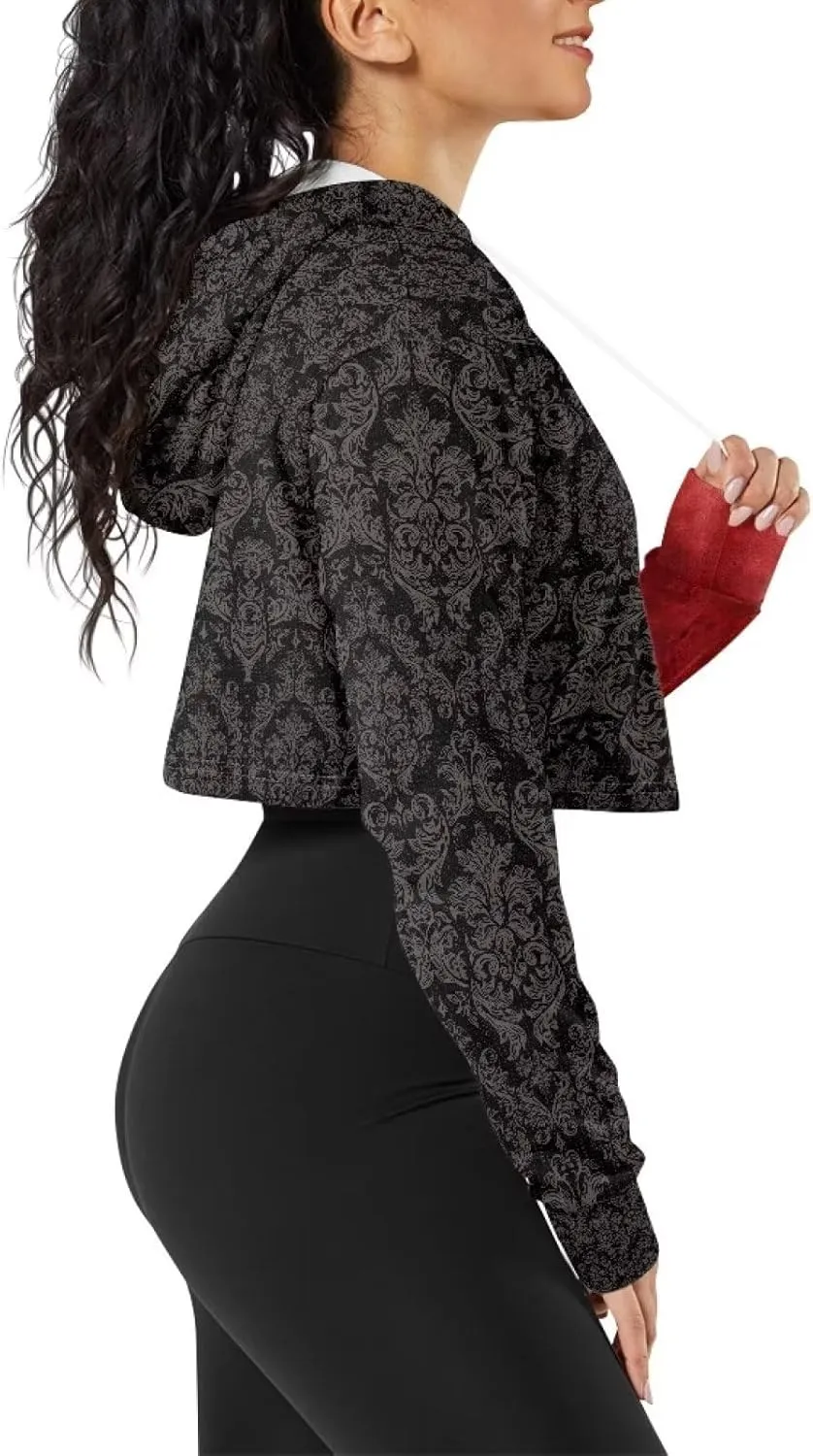 Womens Long Sleeve Crop Top Hoodies Drawstring Crop Top Sweatshirts for Teen Girls