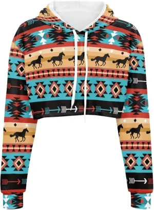 Womens Long Sleeve Crop Top Hoodies Drawstring Crop Top Sweatshirts for Teen Girls