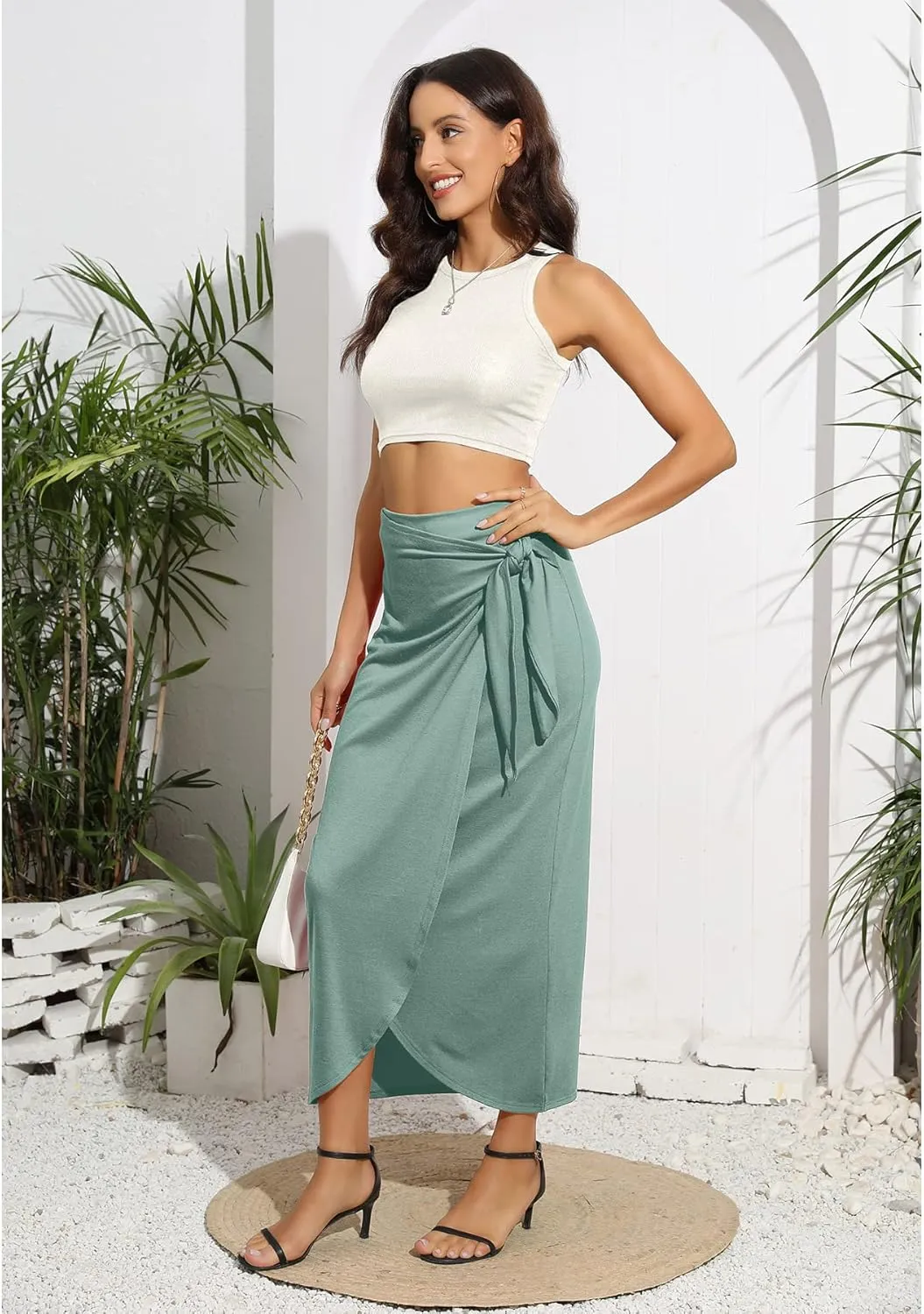 Women’s Maxi Skirt High Waist Wrap Pencil Long Skirts for Women Slim Boho Draped Front Bodycon Dresses