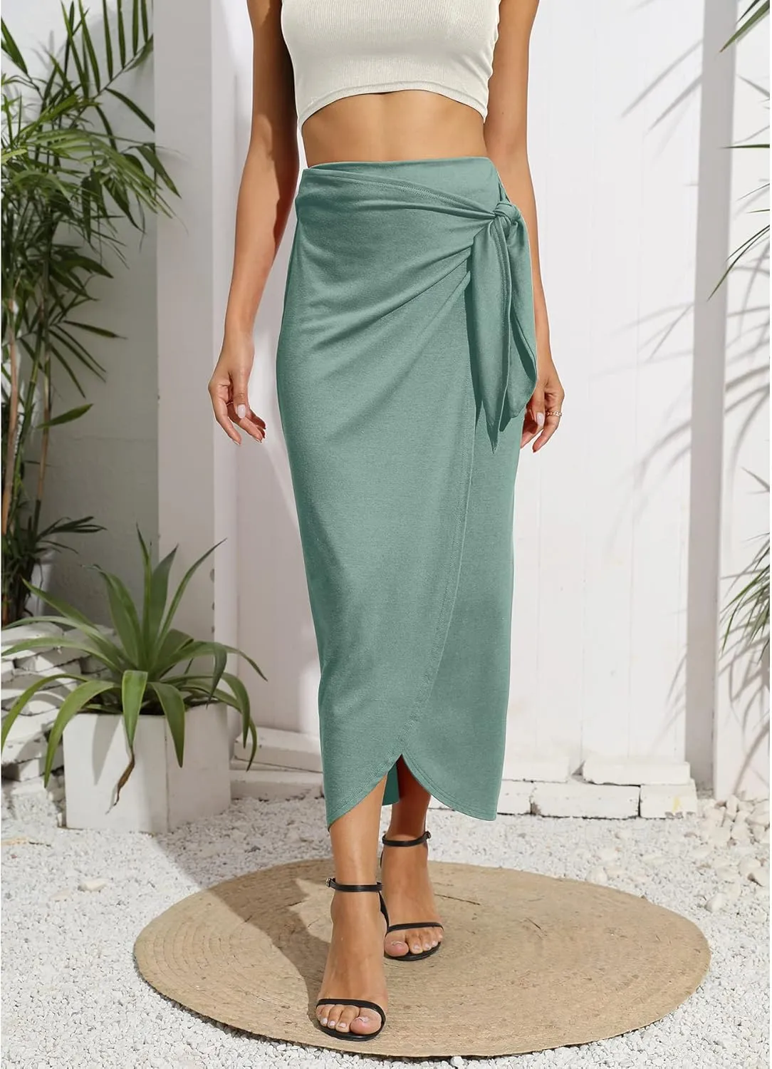Women’s Maxi Skirt High Waist Wrap Pencil Long Skirts for Women Slim Boho Draped Front Bodycon Dresses