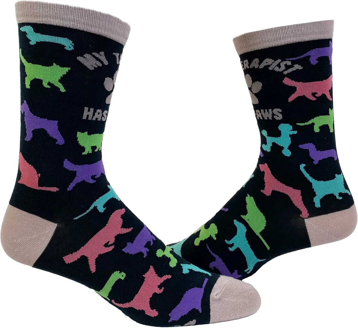 Women's My Therapist Has Paws Socks Funny Pet Puppy Animal Lover Dog Novelty Graphic Footwear
