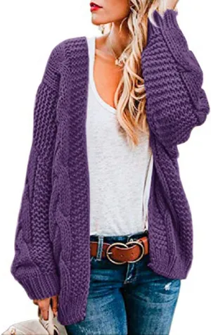 Womens Oversized Chunky Open Front Cardigan Sweaters Cable Knit Long Sleeve Cardigans Outwear Coats