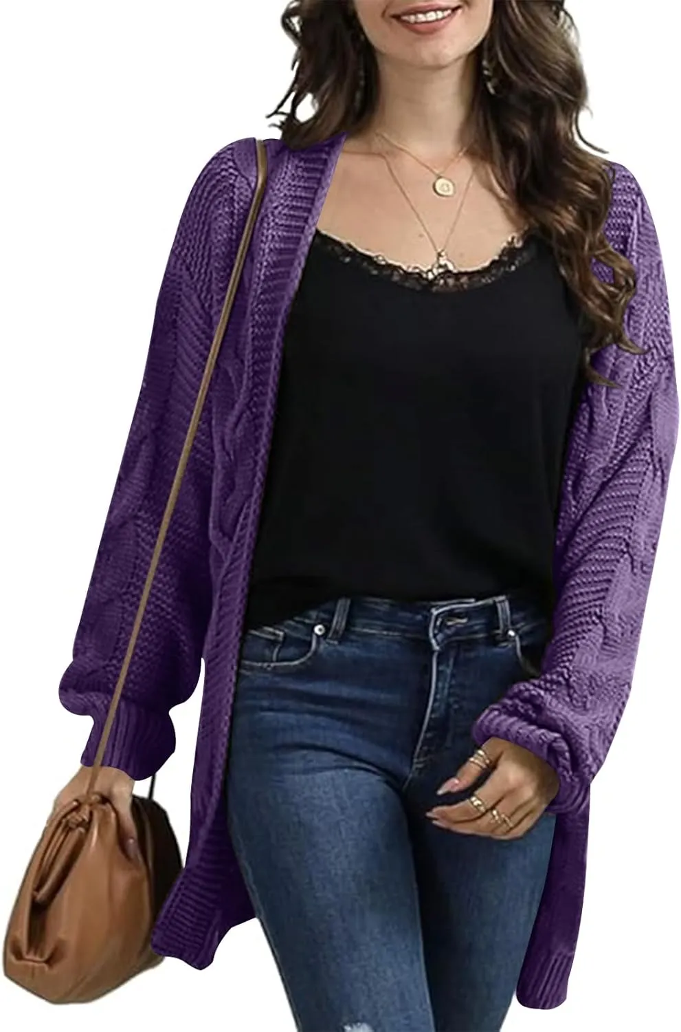 Womens Oversized Chunky Open Front Cardigan Sweaters Cable Knit Long Sleeve Cardigans Outwear Coats