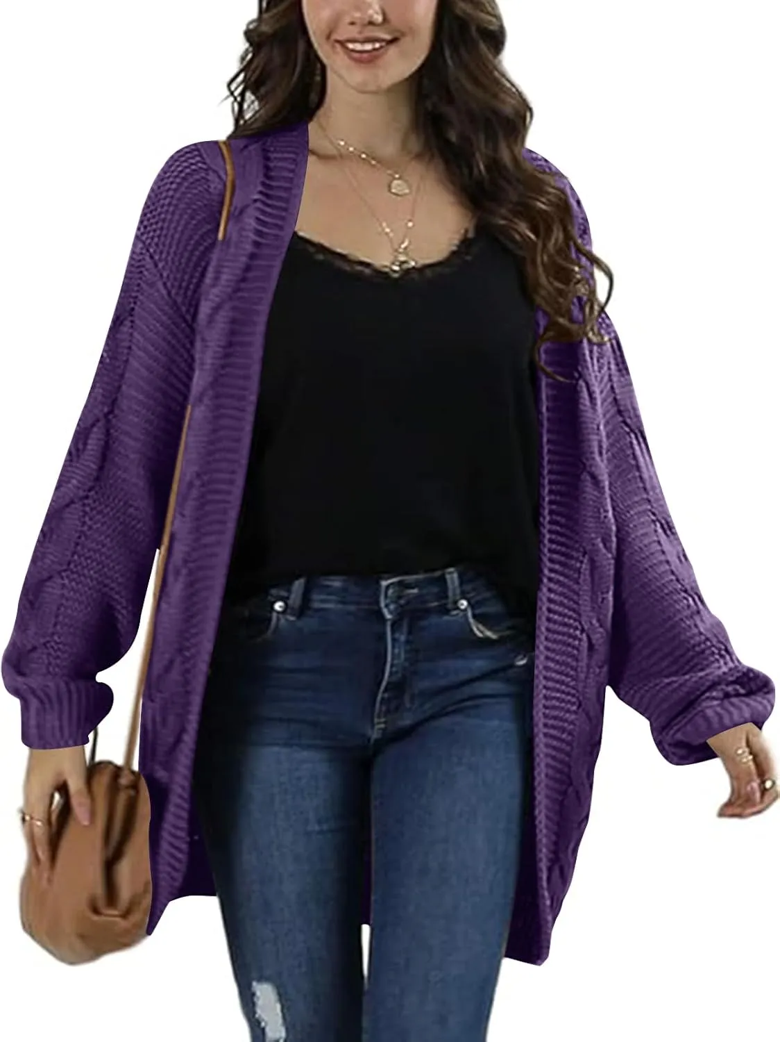 Womens Oversized Chunky Open Front Cardigan Sweaters Cable Knit Long Sleeve Cardigans Outwear Coats