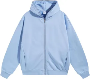 Women's Oversized Full Zip Up Hoodie with Pockets Sweatshirt for Casual Streetwear and Lounge Wear
