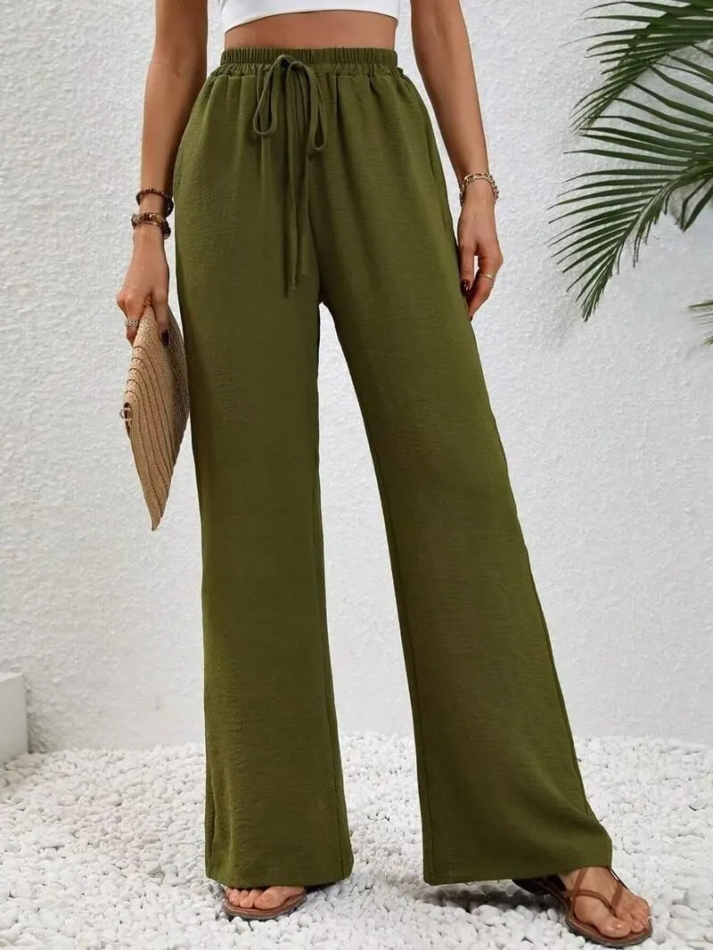 Women's Pants Womens Casual Wide Leg Pants High Waisted Button Down Straight Long Trousers Palazzo Pants