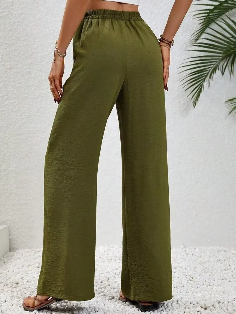 Women's Pants Womens Casual Wide Leg Pants High Waisted Button Down Straight Long Trousers Palazzo Pants