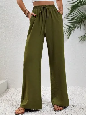 Women's Pants Womens Casual Wide Leg Pants High Waisted Button Down Straight Long Trousers Palazzo Pants