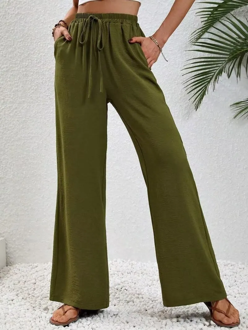 Women's Pants Womens Casual Wide Leg Pants High Waisted Button Down Straight Long Trousers Palazzo Pants