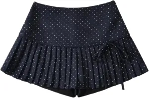 Women's Polka Dot High-Waisted Pleated A-Line Mini Skirt with Lined Shorts