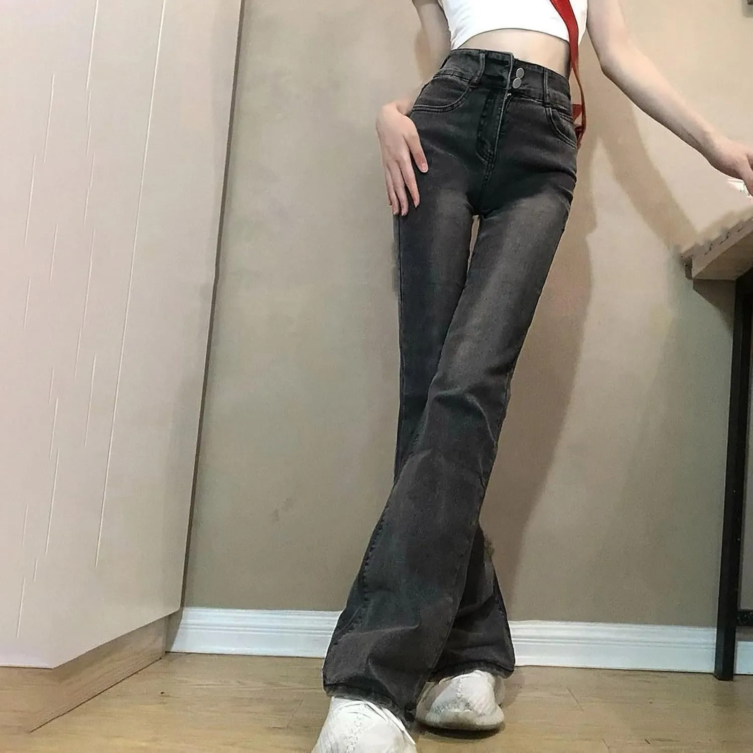 Womens Retro Jeans Summer Lounge Loose Comfy Streetwear Wide Leg Button Up Mid Rise Pockets Fashion Stretch Denim Pants