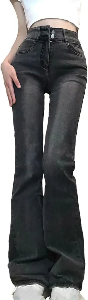 Womens Retro Jeans Summer Lounge Loose Comfy Streetwear Wide Leg Button Up Mid Rise Pockets Fashion Stretch Denim Pants