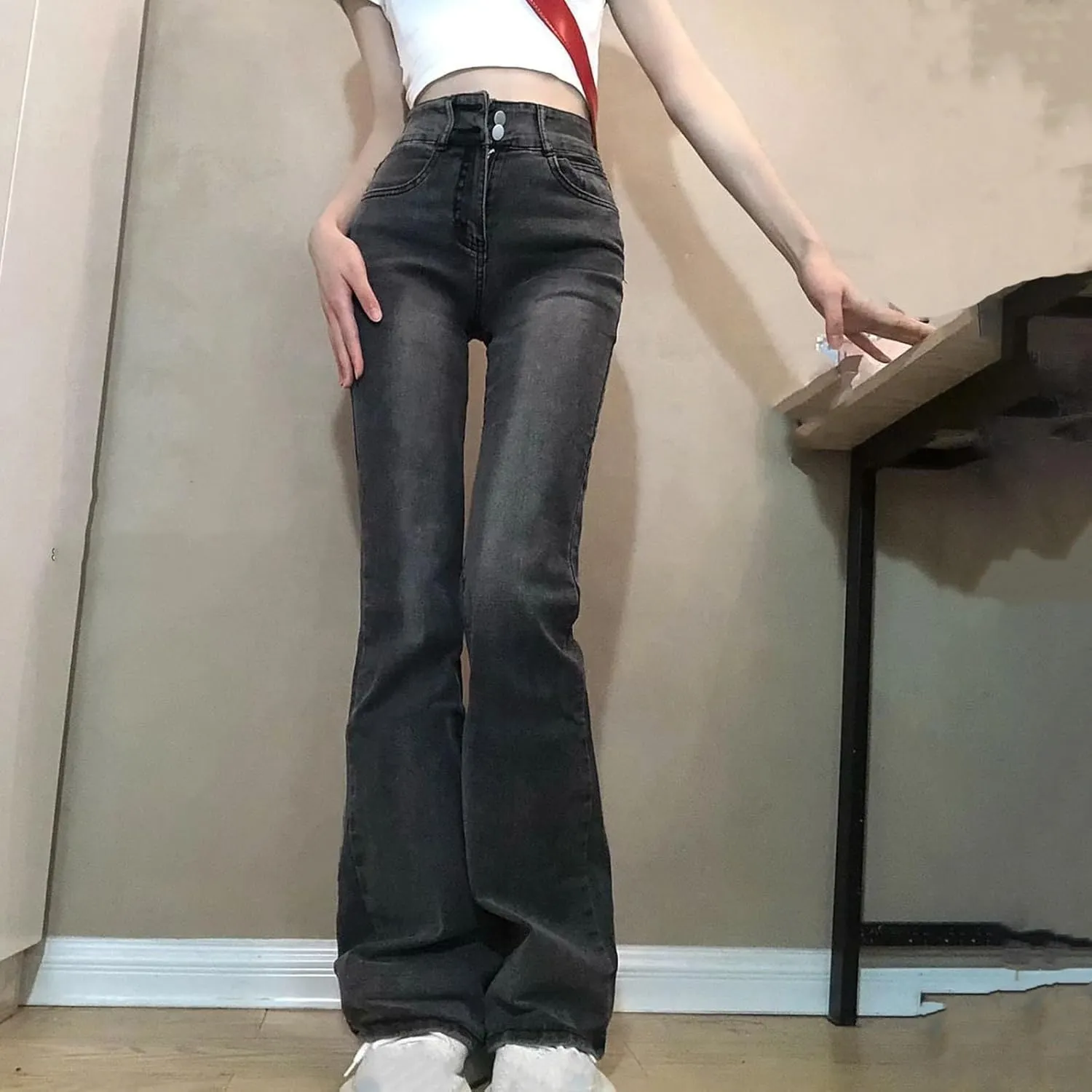 Womens Retro Jeans Summer Lounge Loose Comfy Streetwear Wide Leg Button Up Mid Rise Pockets Fashion Stretch Denim Pants