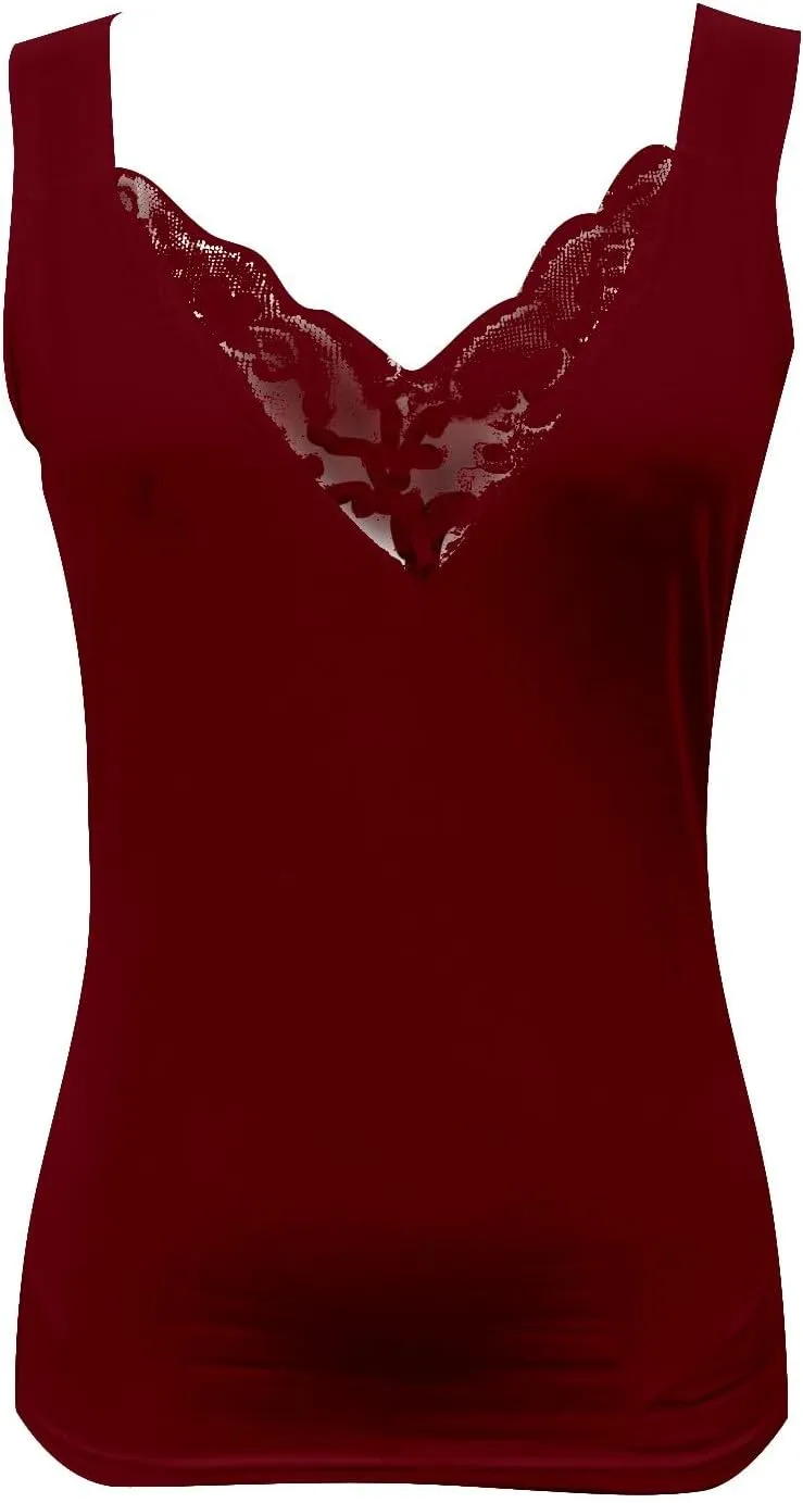 Women's Sexy Lace Camisole Tank Tops 2025 Summer V Neck Solid Color Vest Slim Fit Seamless Shirts