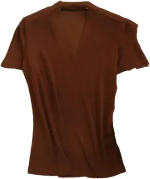 Women's Silk Knitted T-Shirt, V-Neck Short-Sleeved Solid Color Summer Casual Shirt
