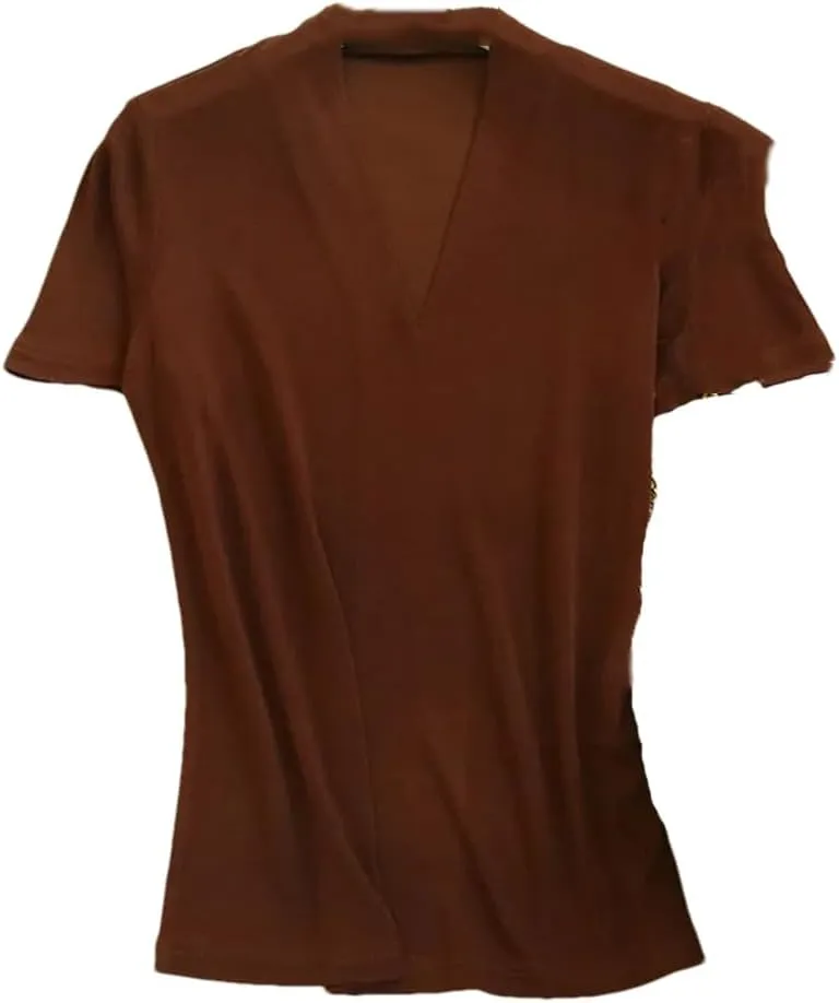 Women's Silk Knitted T-Shirt, V-Neck Short-Sleeved Solid Color Summer Casual Shirt