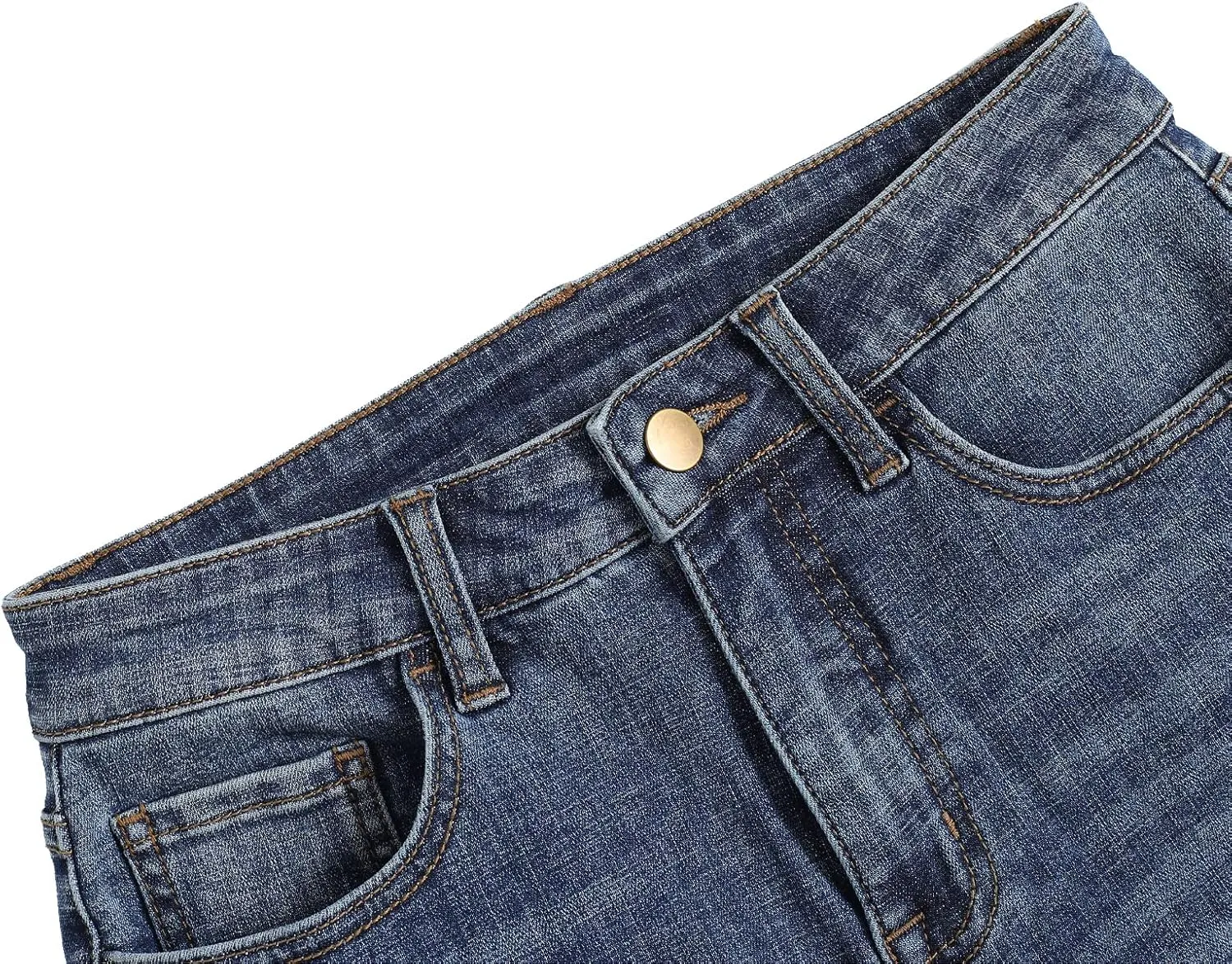 Women's Slim Mid Waist Split Bell Hem Jeans Casual Classic Denim Pants