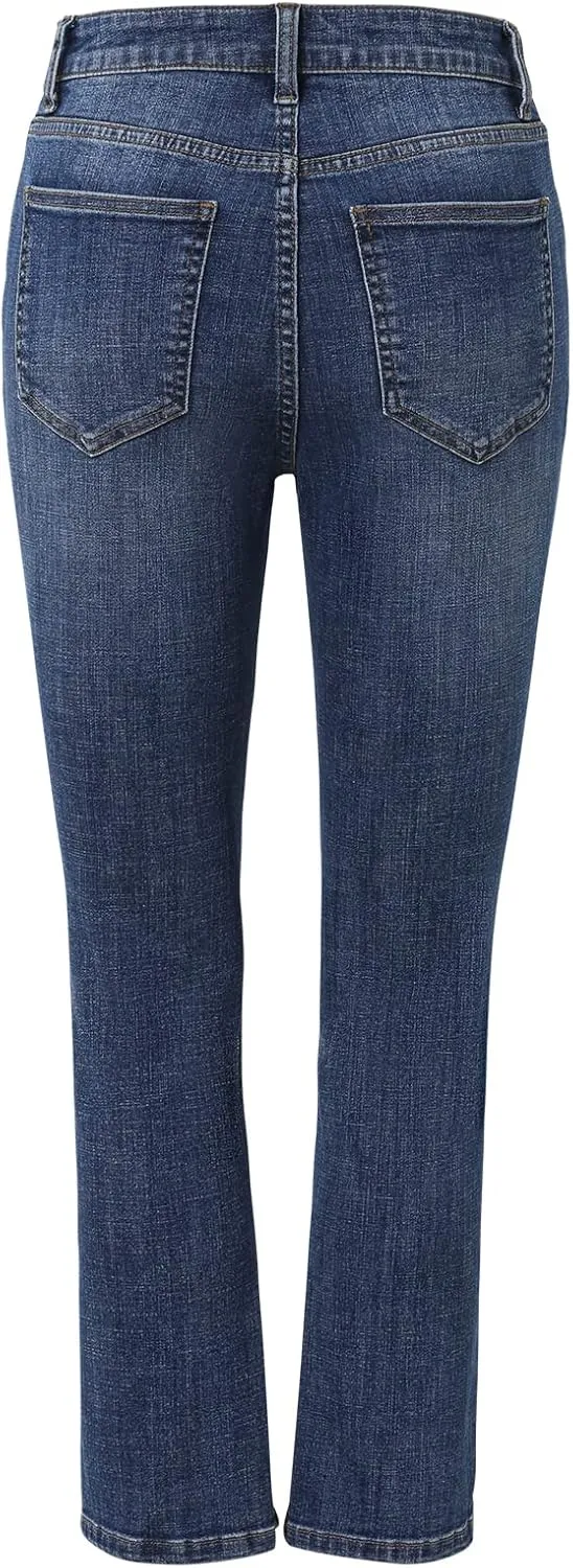 Women's Slim Mid Waist Split Bell Hem Jeans Casual Classic Denim Pants