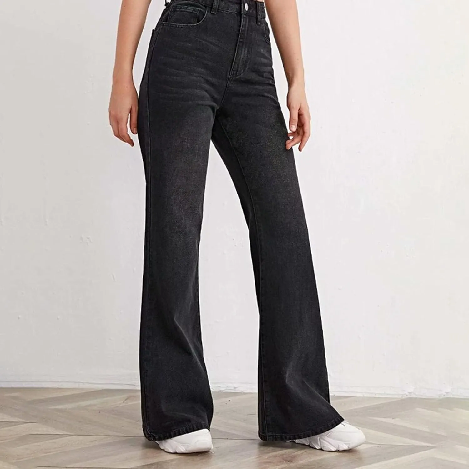 Womens Straight Wide Leg Jean 2025 Trendy High Waiste Button Denim Pants Daily Running Exercise Sports Casual Trouser