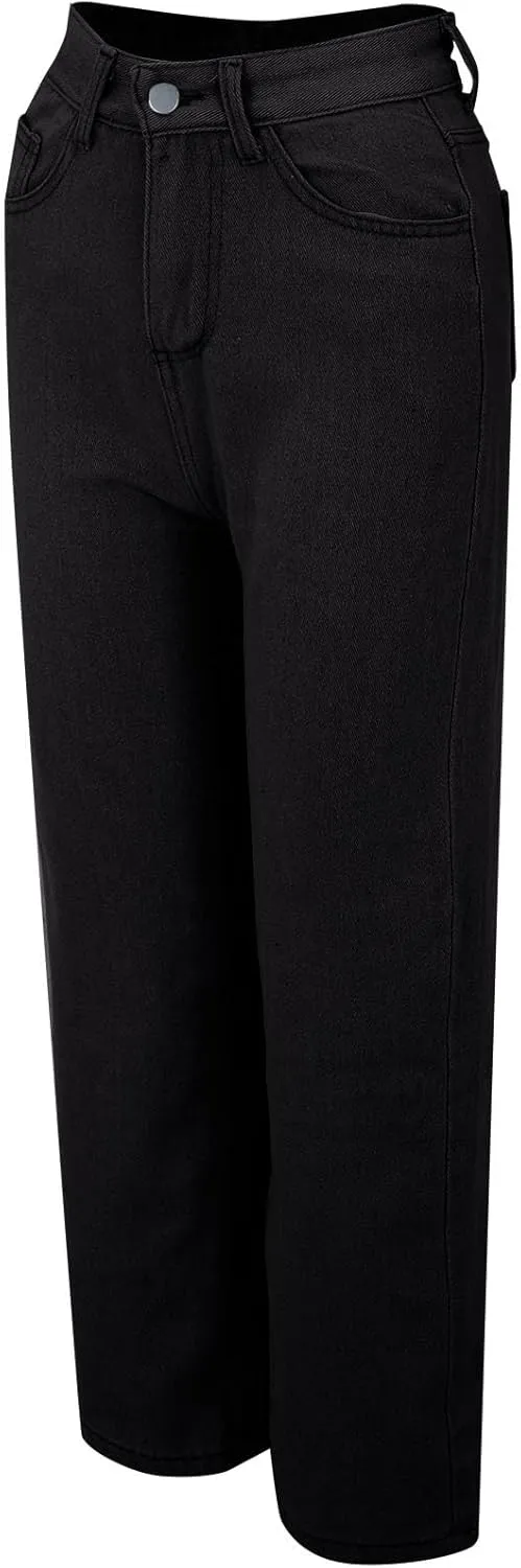 Womens Straight Wide Leg Jean 2025 Trendy High Waiste Button Denim Pants Daily Running Exercise Sports Casual Trouser