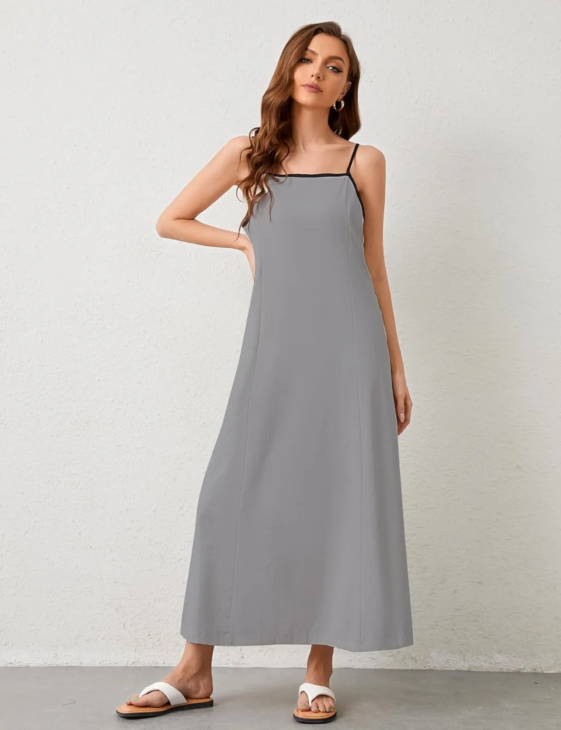 Womens Summer Maxi Dress 2025 Spaghetti Strap Dress Linen Sleeveless Backless Flowy Long Beach Dresses