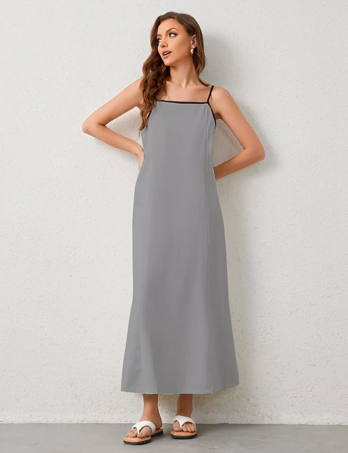 Womens Summer Maxi Dress 2025 Spaghetti Strap Dress Linen Sleeveless Backless Flowy Long Beach Dresses