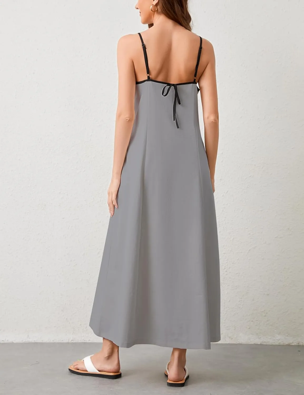 Womens Summer Maxi Dress 2025 Spaghetti Strap Dress Linen Sleeveless Backless Flowy Long Beach Dresses