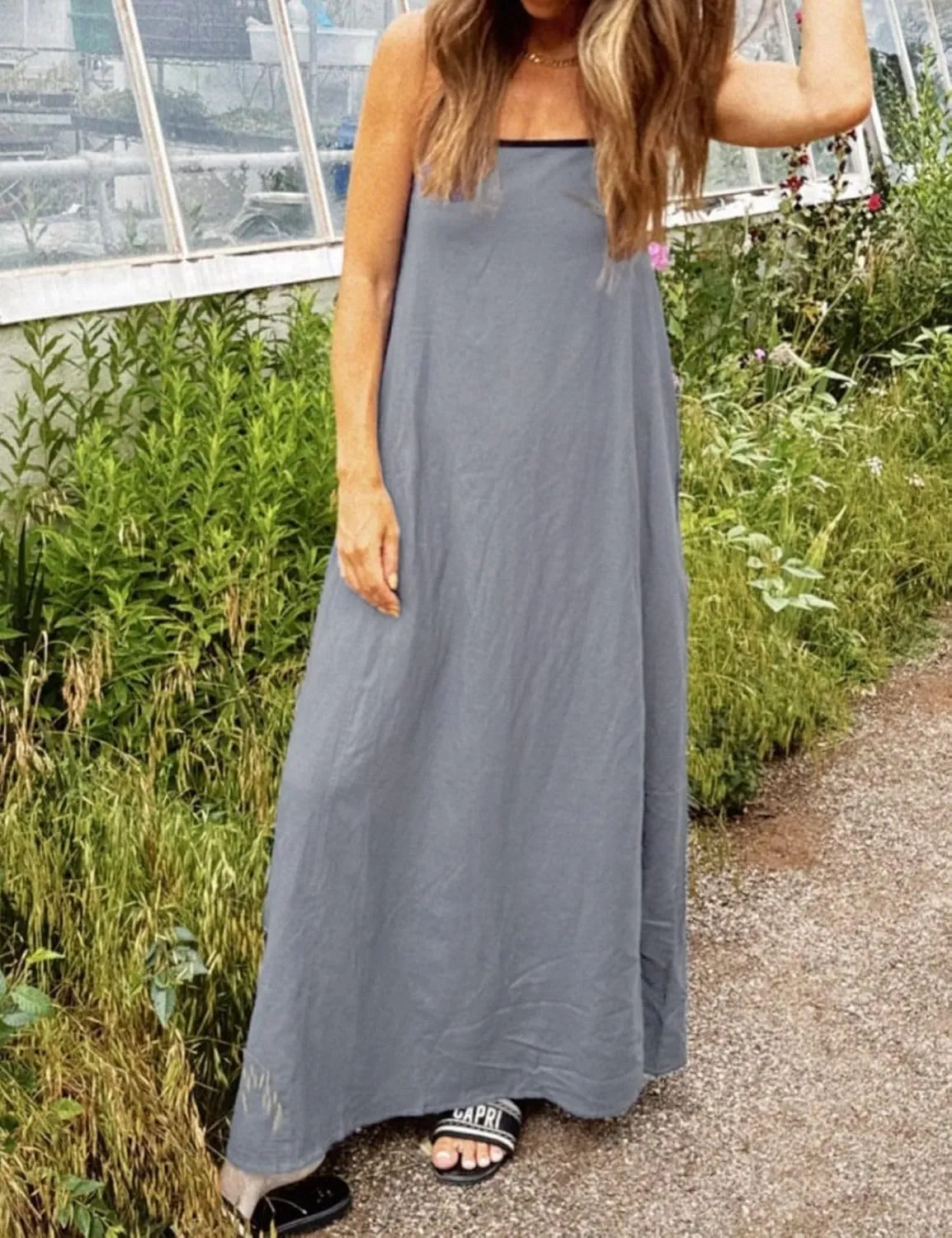 Womens Summer Maxi Dress 2025 Spaghetti Strap Dress Linen Sleeveless Backless Flowy Long Beach Dresses