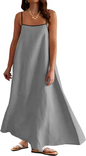 Womens Summer Maxi Dress 2025 Spaghetti Strap Dress Linen Sleeveless Backless Flowy Long Beach Dresses